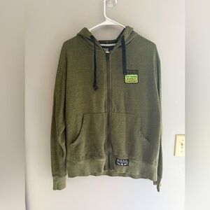 Weevil Outdoor Fleece Full Zip Hooded Jacket Men’s SZ M Green Pockets Drawstring